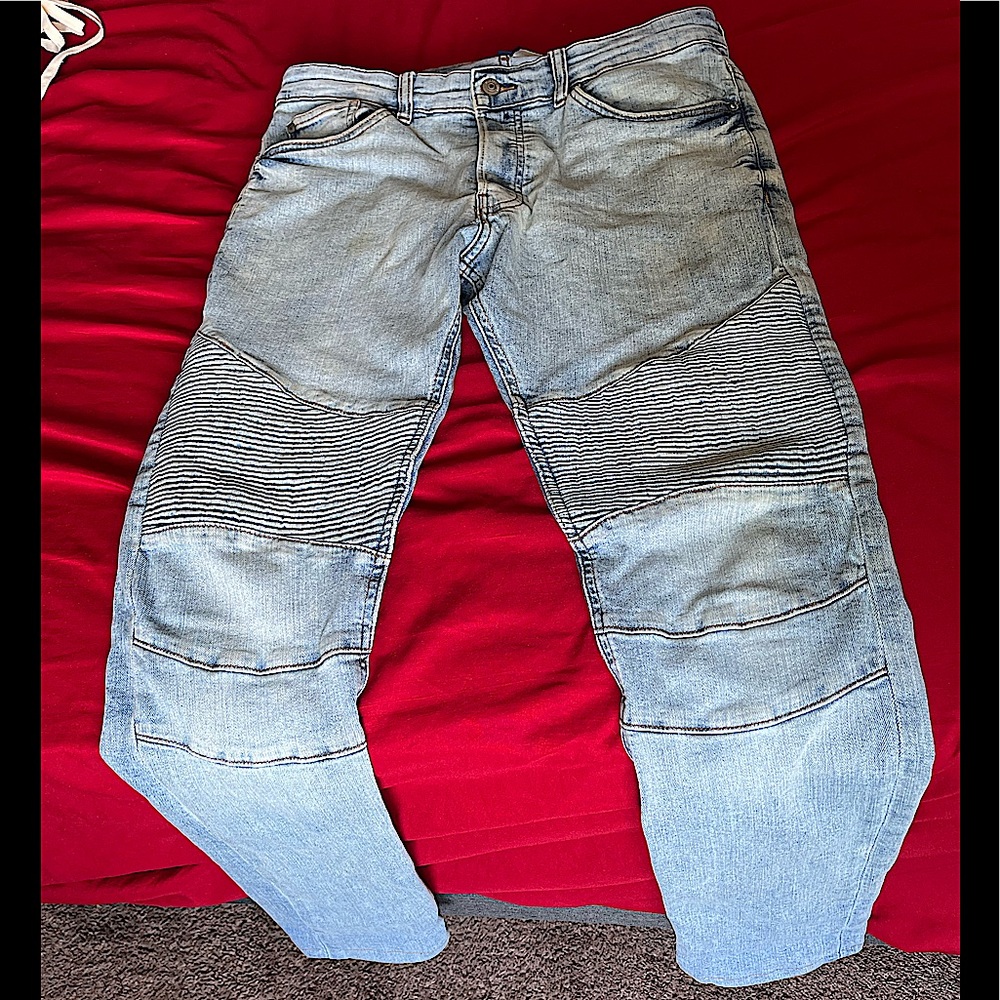 Mens H&M Divider Biker Jeans - Size 32 - Lightwashed